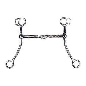 Stainless Steel Horse Bit for Mounted Training Communication with H-Form Side Hardware, Several Connection Openings, and Mixed-Metal Rotating Sections