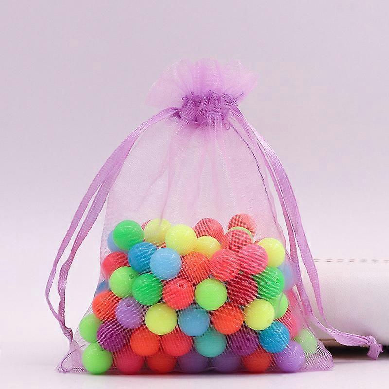 100pcs Rectangle Organza Drawstring Bags Plum 9x7cm