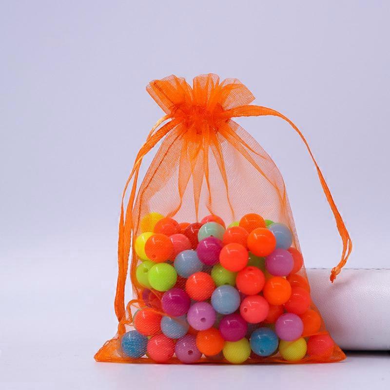 100pcs Rectangle Organza Drawstring Bags Orange Red 12x9cm