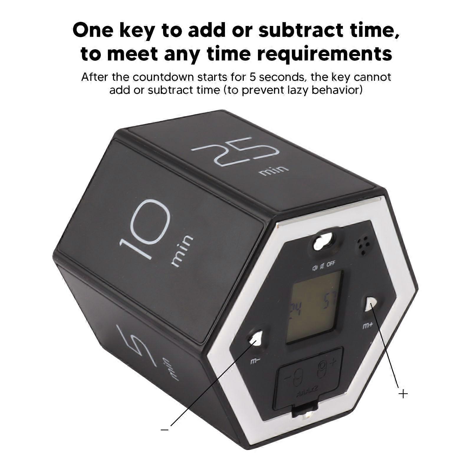 Hex Flip Timer with Mute Alarm Function Magnetic Time Management Cube Timer with LCD Screen for Cooking Studying Working Black