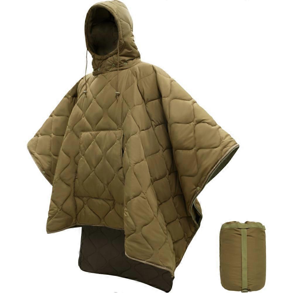 Camouflage Hooded Poncho Sleeping Bag Five Layer Warm for UK Home Emergencies Poly Pongee Shell Wind Resistant Drawstring Hood