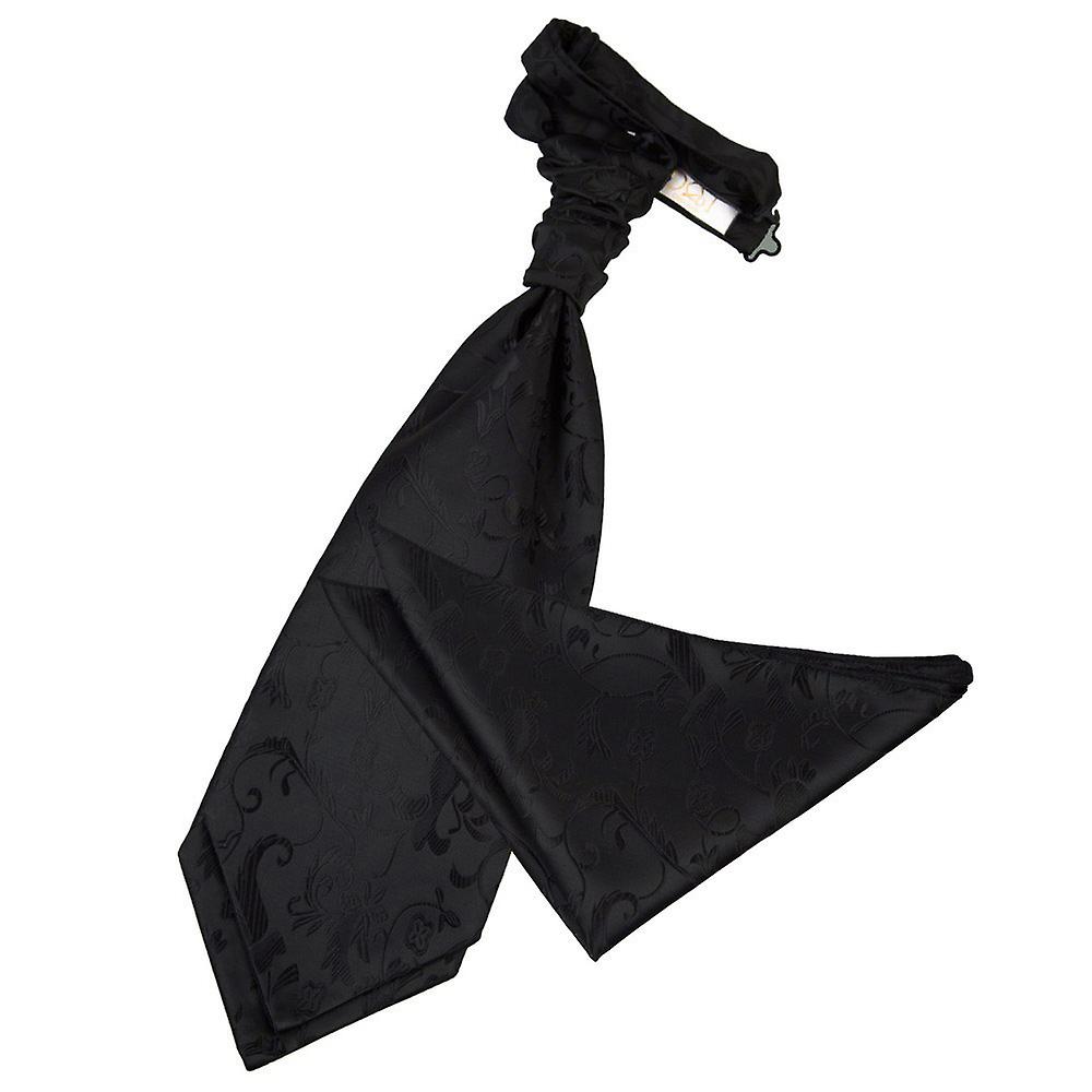 Black Floral Wedding Cravat and Pocket Square Set