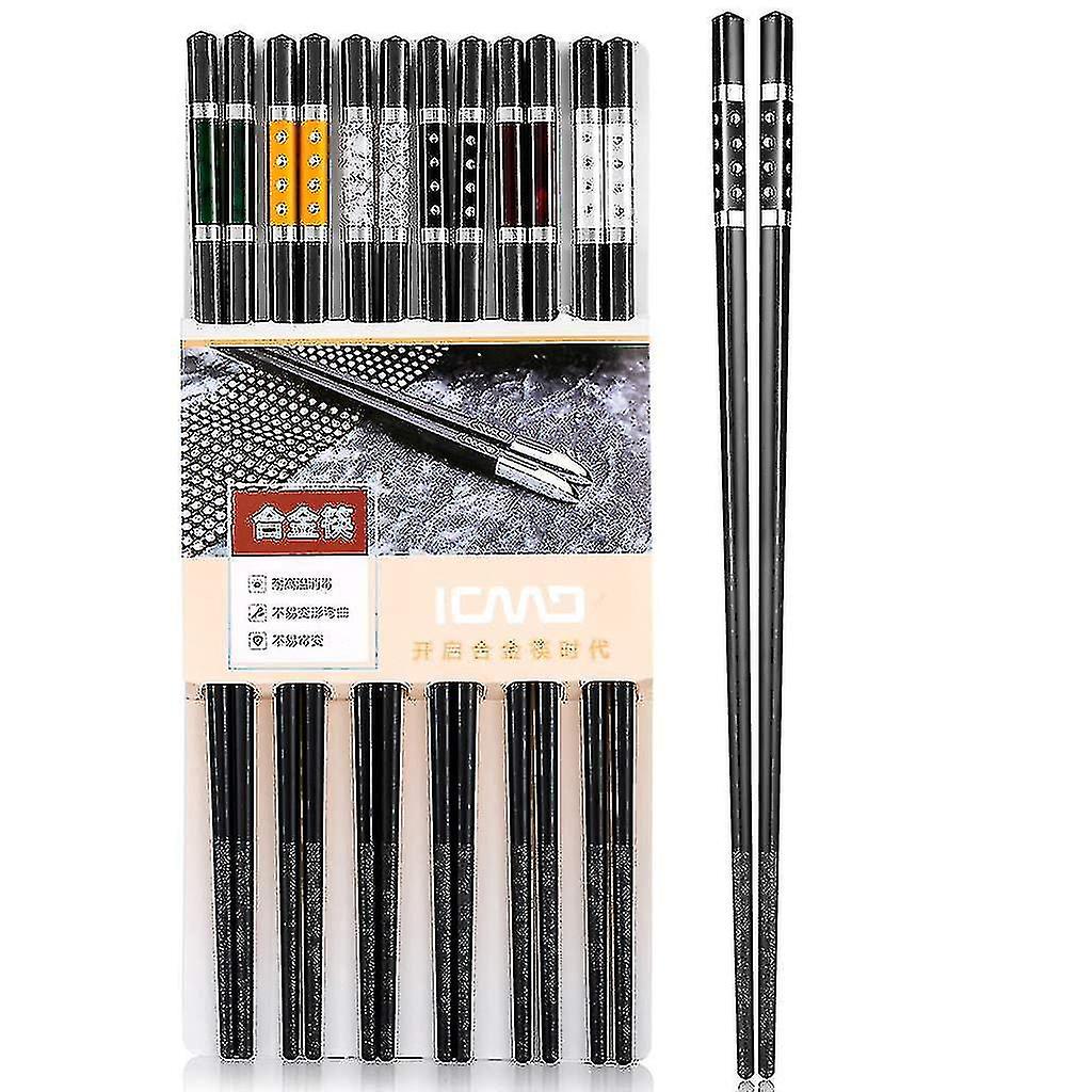 6 Pairs Japanese Chopsticks Black Alloy Chopsticks Chinese Chopsticks Metal Non slip Reusable Chopst