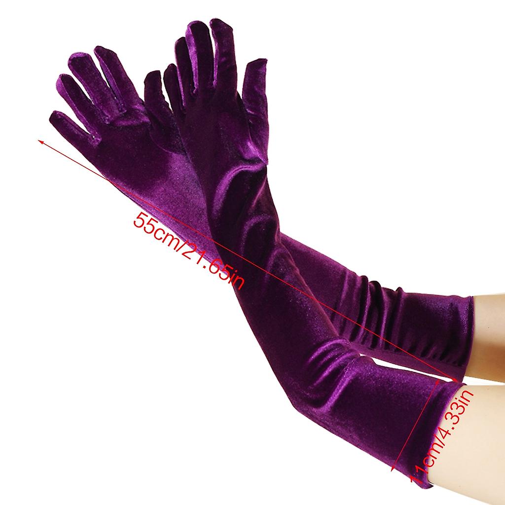 Long Purple Velvet Gloves