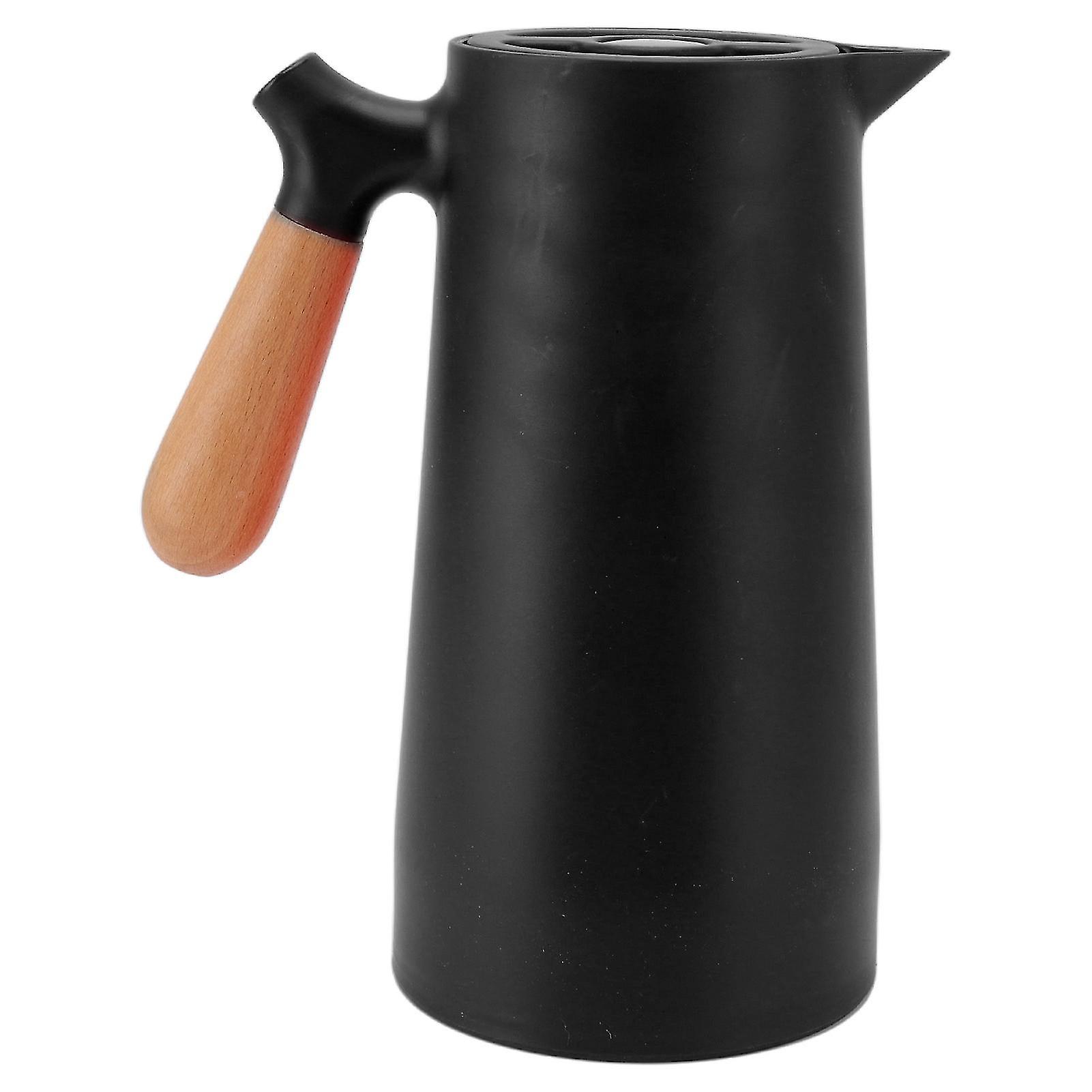 Thermal Vacuum Carafe 1L Large Capacity Wooden Handle Detachable Intelligent Temperature Measurement Thermal Insulation Coffee Pot Black