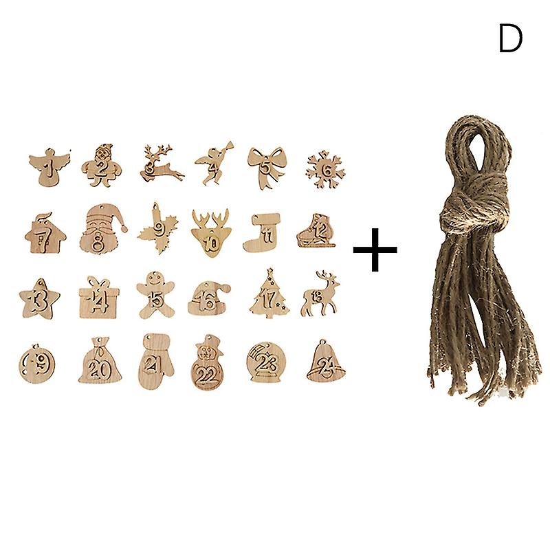 1-24 numere Countdown Crăciun Advent Calendar Pandantiv din lemn Crăciun pungi cadou Etichetă număr Calendar agățat Decor de Crăciun