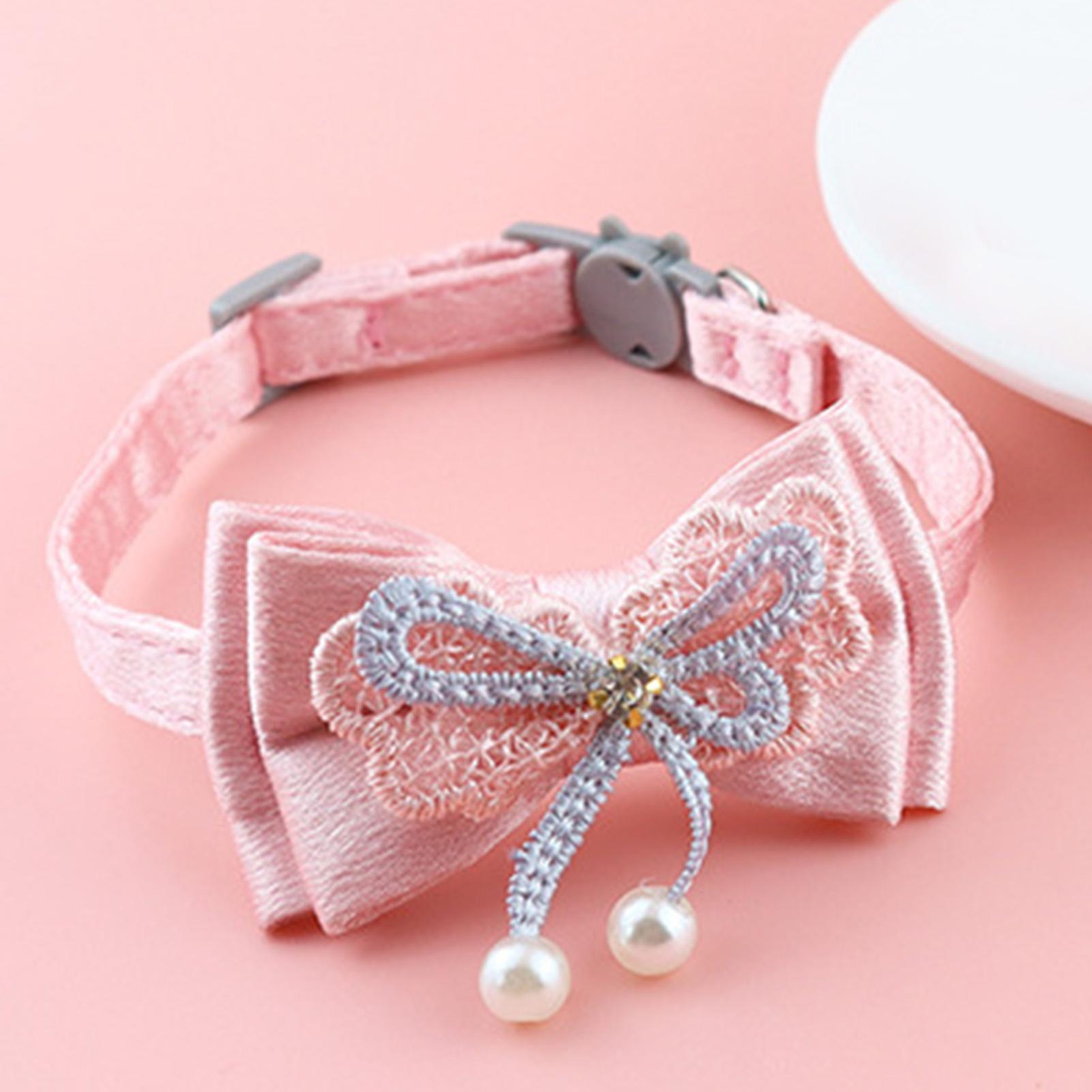 Pet Collar Adjustable Soft Wearable Cute Fashionable Cat Bow Tie Collar for Daily Walking Party Lace Bow (Detachable) Width 1cm / 0.4in, Length 20‑30