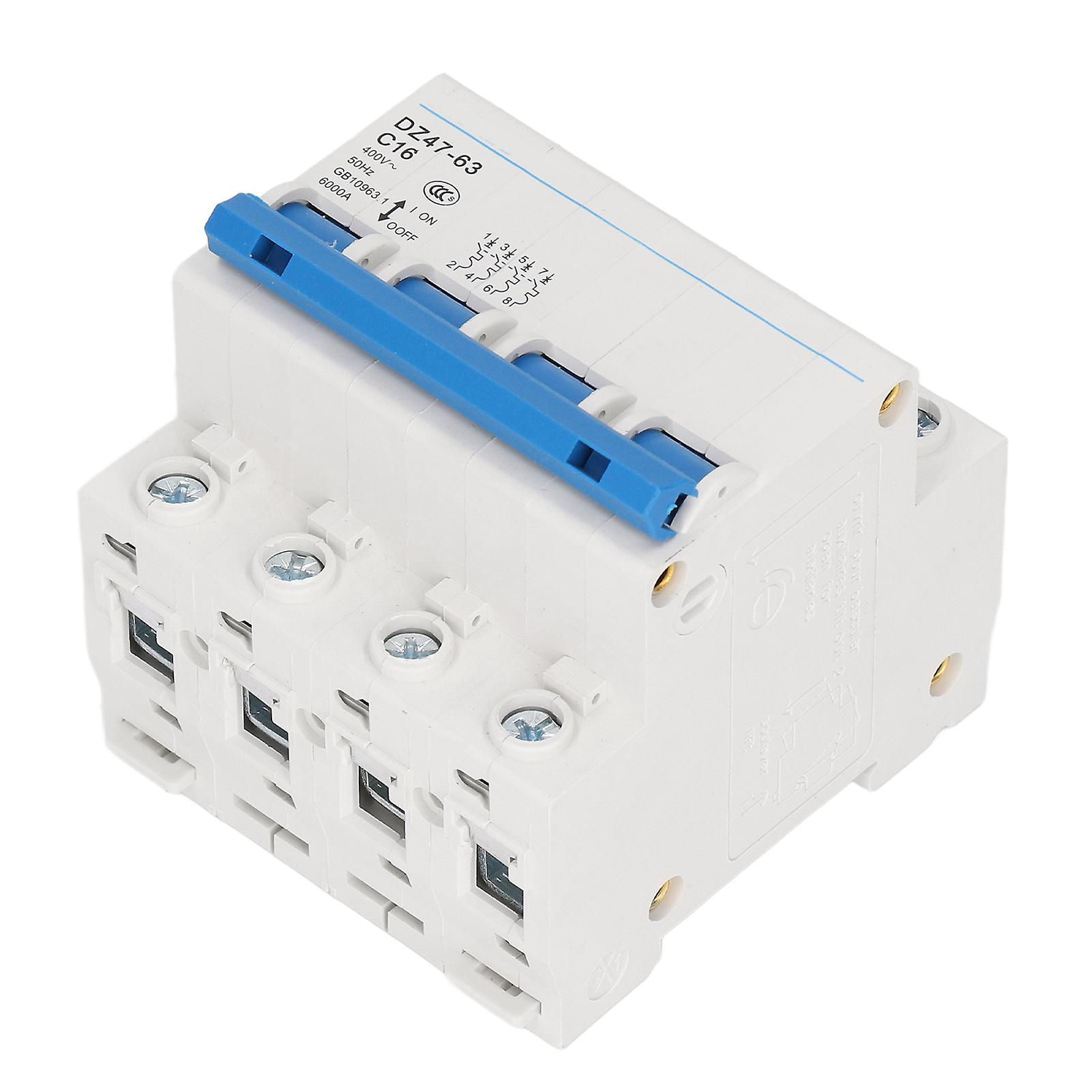 4P Miniature Circuit Breaker DIN Rail Mount Low Voltage Air Switch AC 400V 16A DZ47‑63 C16