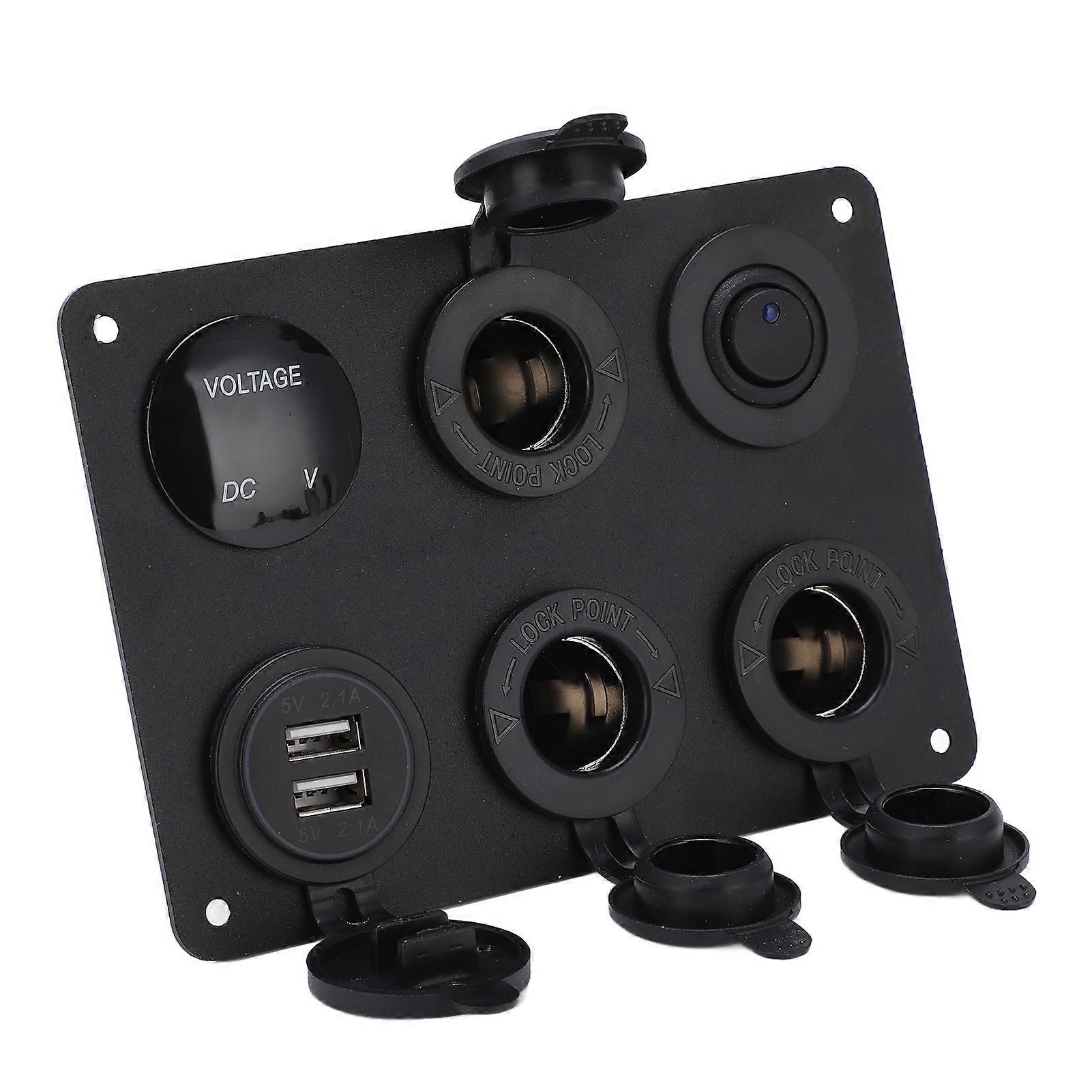 Switch Panel 6 Gang Waterproof LED Digital Display Voltmeter USB On Off Kit for Car RV Yacht