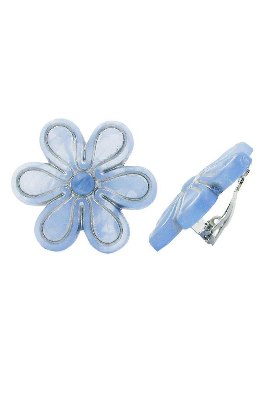 Clip-on Earring Flower Blue Colored 30mm - Gl07034