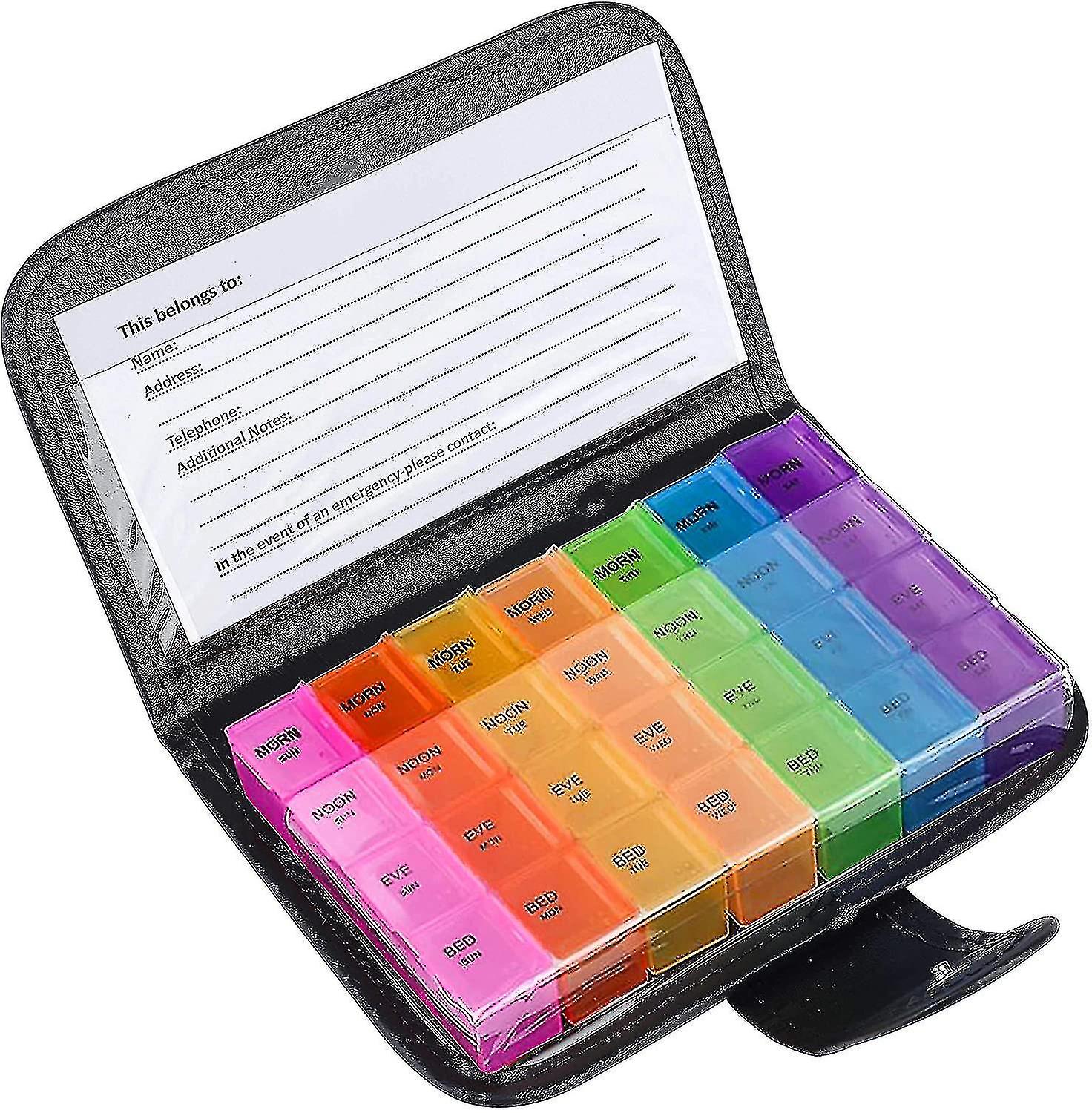 7 Day Pill Box 28 Compartments Weekly Multicolored Medicine Box