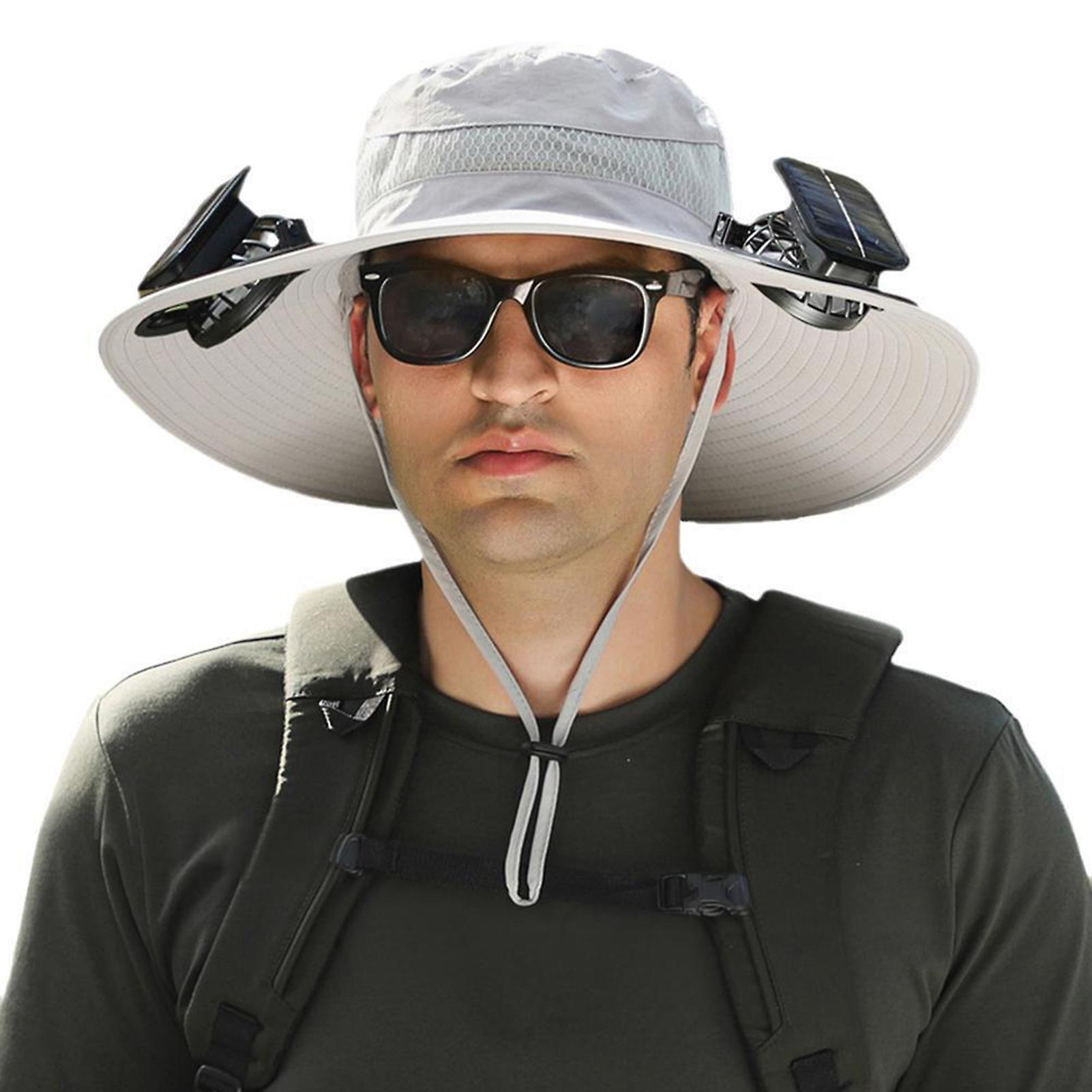 Solar Fan Hat Wide Brim for Outdoor Fishing,Sun Hat for Men with 2 Solar Fans,Fishing Hats,Sunscreen Sun Hat with Fan
