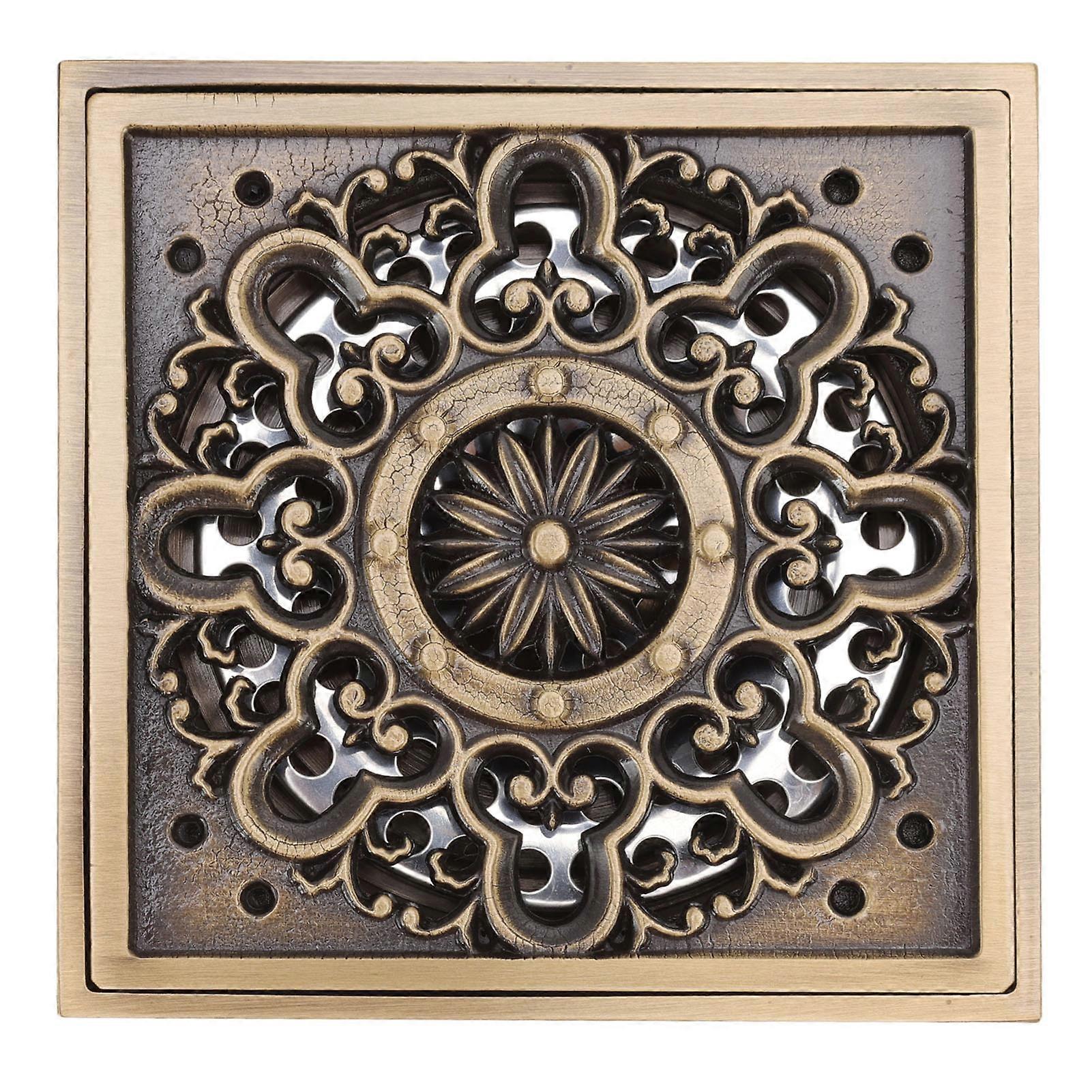 Copper Floor Drain Squared Retro Large Flow Odor Proof Shower Drain for Bathroom 