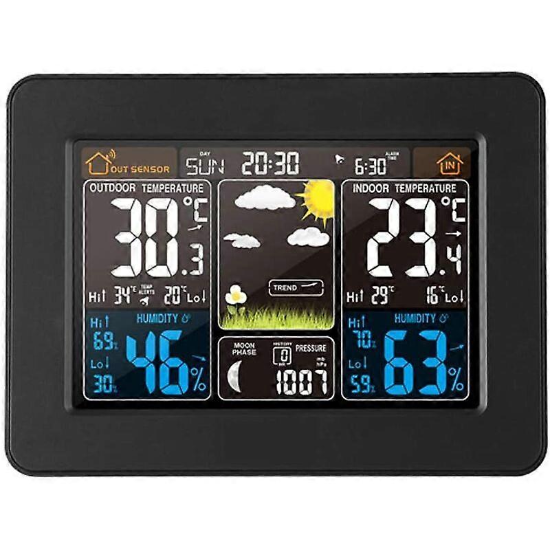 Wireless Weather Station Digital Weather Station Weather Station Thermometer with Alarm and Humidity Barometer Alarm Moon Phase Weather Clock with Out
