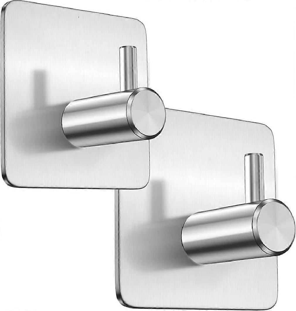 2 Silver Towel Holder,Self Adhesive,Hooks,Coat Hooks,Robe,Stainless S
