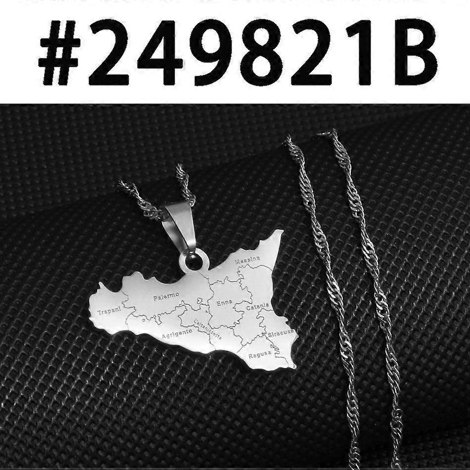 איטליה סיציליה מפה וערים שם שרשראות תליון כסף צבע / זהב איטלקית סיציליה תכשיטים 249821