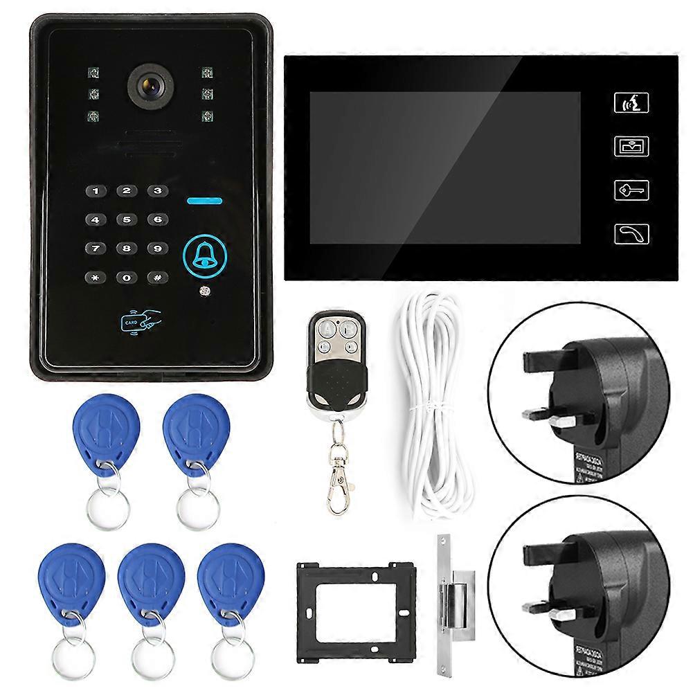7in Rfid Password Video Door Phone Wired Intercom Doorbell Kit With No Lock 806mjids11(uk Plug)