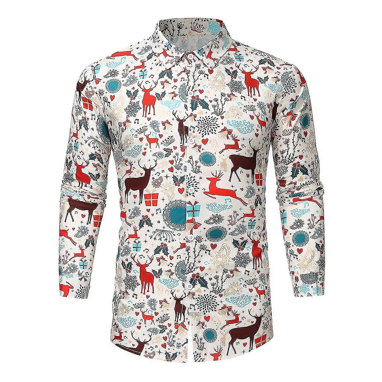 Jul Mäns Höst Och Vinter Mode Casual Julskjorta Långärmad Topp