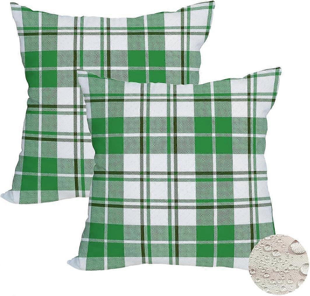 2パック防水屋外セントパトリックスデー枕カバー18x18インチ緑と白のバッファローチェック柄チェックスロー枕ケース春農家デコラ
