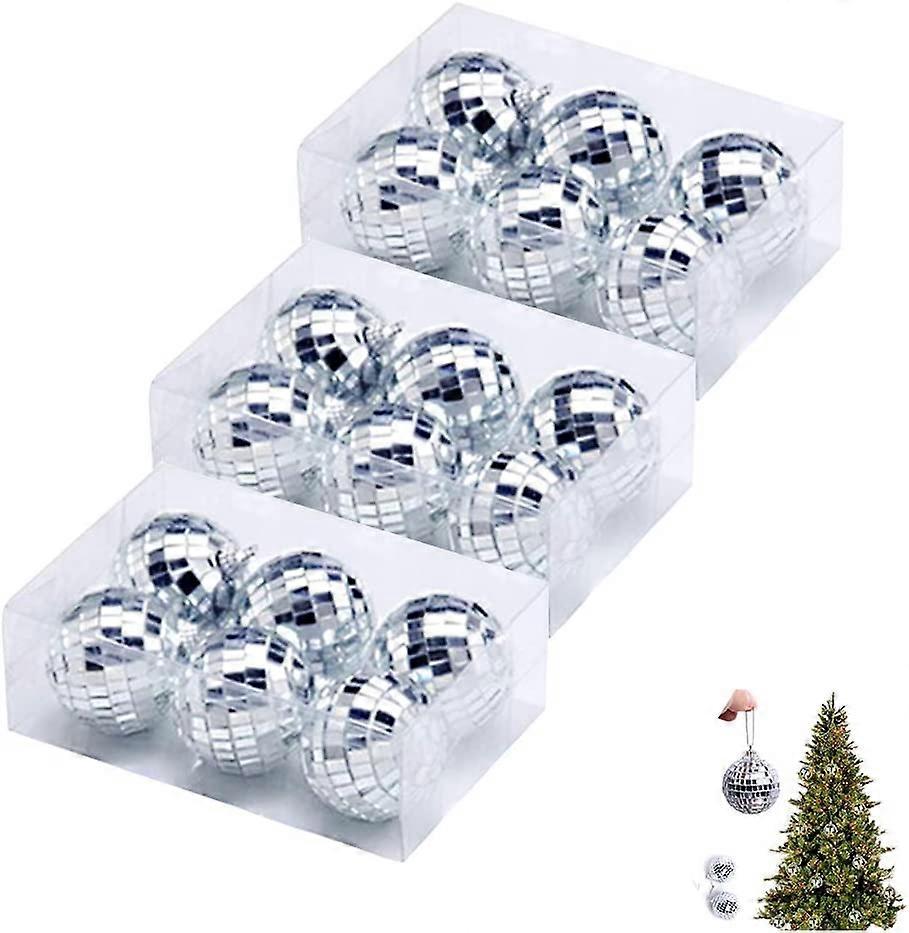 Set Of 18 X 5Cm Silver Mirrored Christmas Balls With Fixing Strap