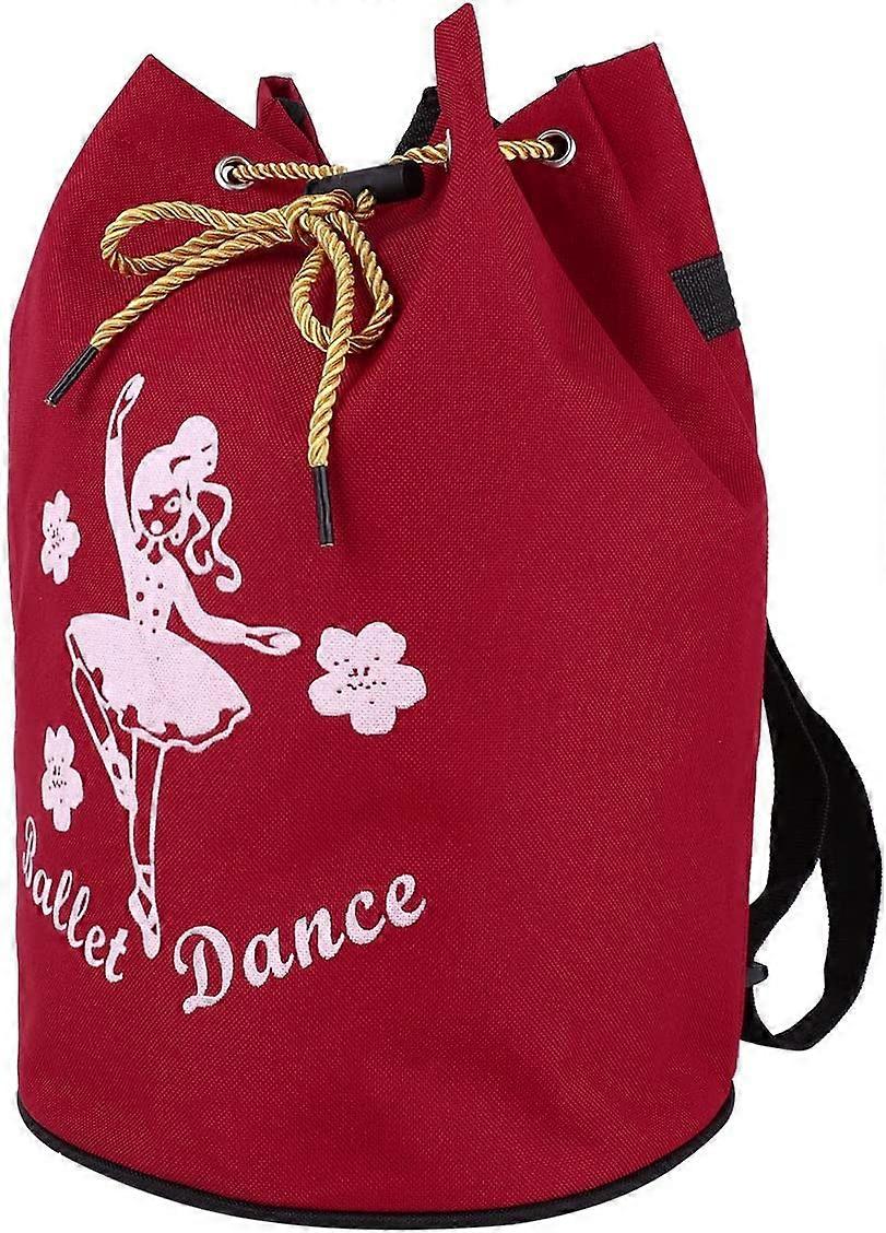 Children's Bucket Dance Bag Adjustable Shoulder Strap Backpack Ballet Bag (Red)