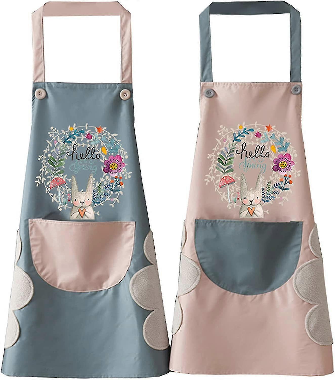 2 Pieces Apron Women's Kitchen Apron Waterproof Cooking Apron Adjustable Apron