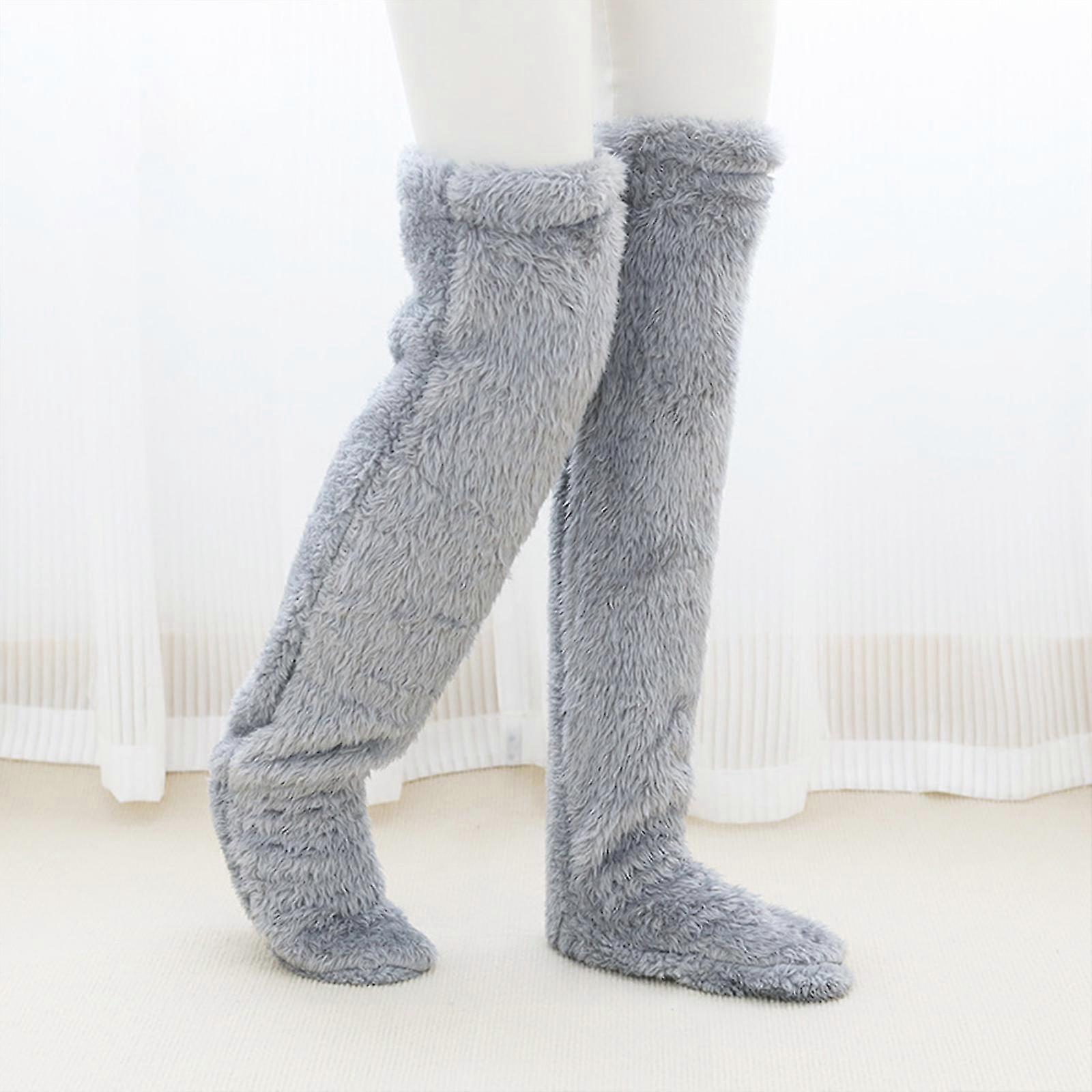 Warme Overknee Fuzzy-Socken, Overknee High Fuzzy-Lange Socken Plüsch-Slipper-Strümpfe Beinlinge Winter Home Schlafsocken