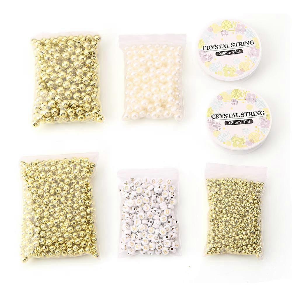 1bag 1800Pcs Acrylic ABS Plastic Imitation Pearl Beads with 2 Roll Elastic Crystal Thread
