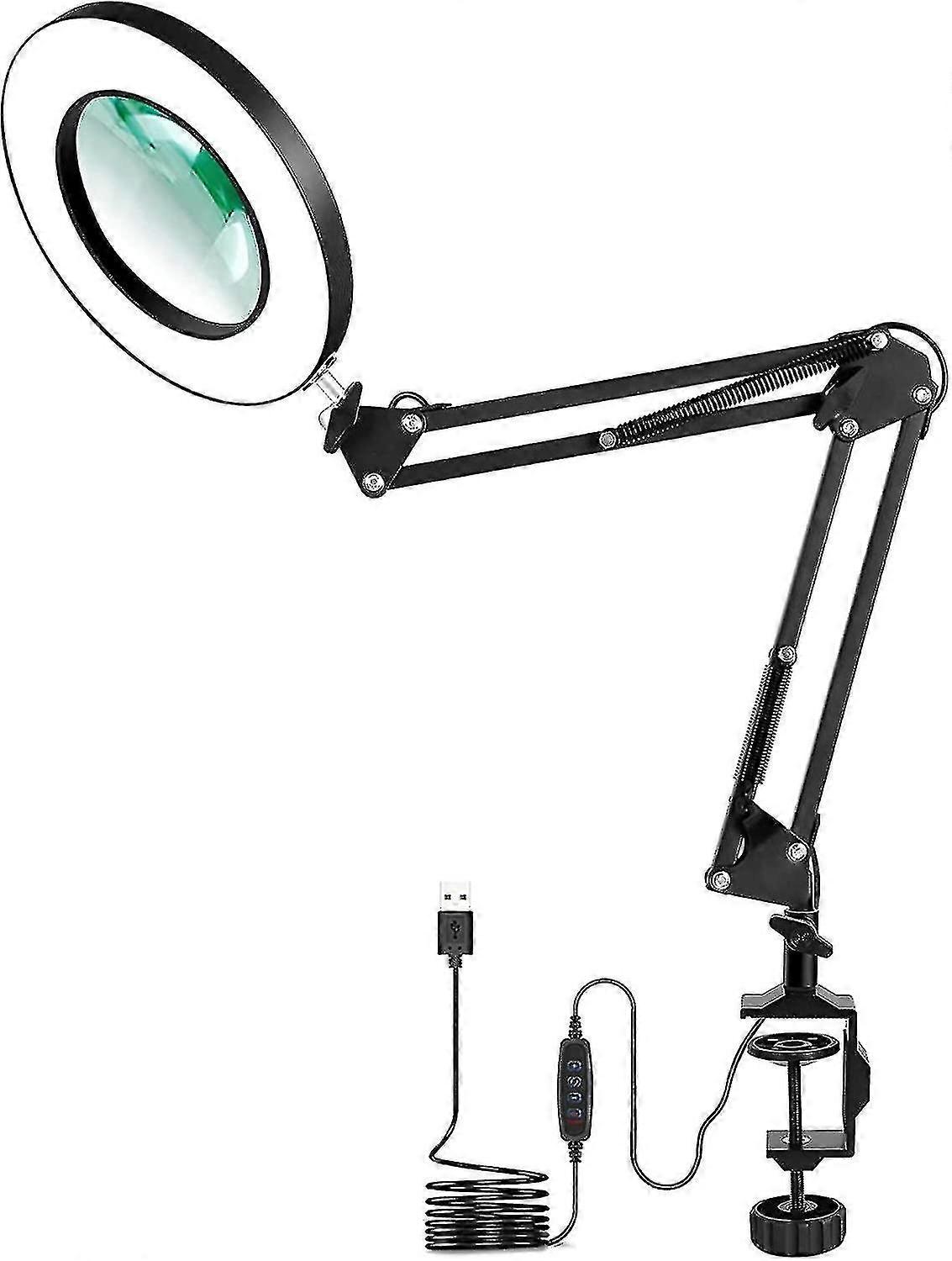 Led Magnifying Lamp With Clamp, 3 Color 5 Diopter Diopter Lighted Magnifier Lamps, Adjustable Swing