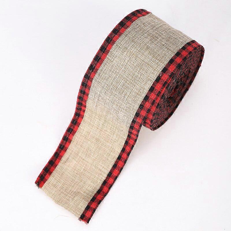 6m*6cm Multicolor Imitation Linen Christmas Ribbon Roll DIY Bowknot for Christmas Tree Decoration Wired Edge Lattice Ribbon