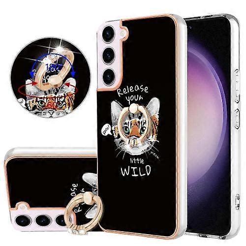 For Samsung Galaxy S22 5G Electroplating Dual-side IMD Phone Case with Ring Holder