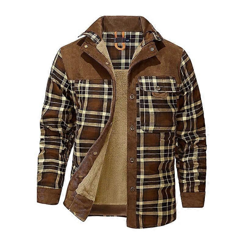 Vinterjacka Män Fleece Tjock Varm Bomull Rutig Jacka Höst Män Casual Multi-Pockets Coat Högkvalitativ Varmt Foder Jacka Man