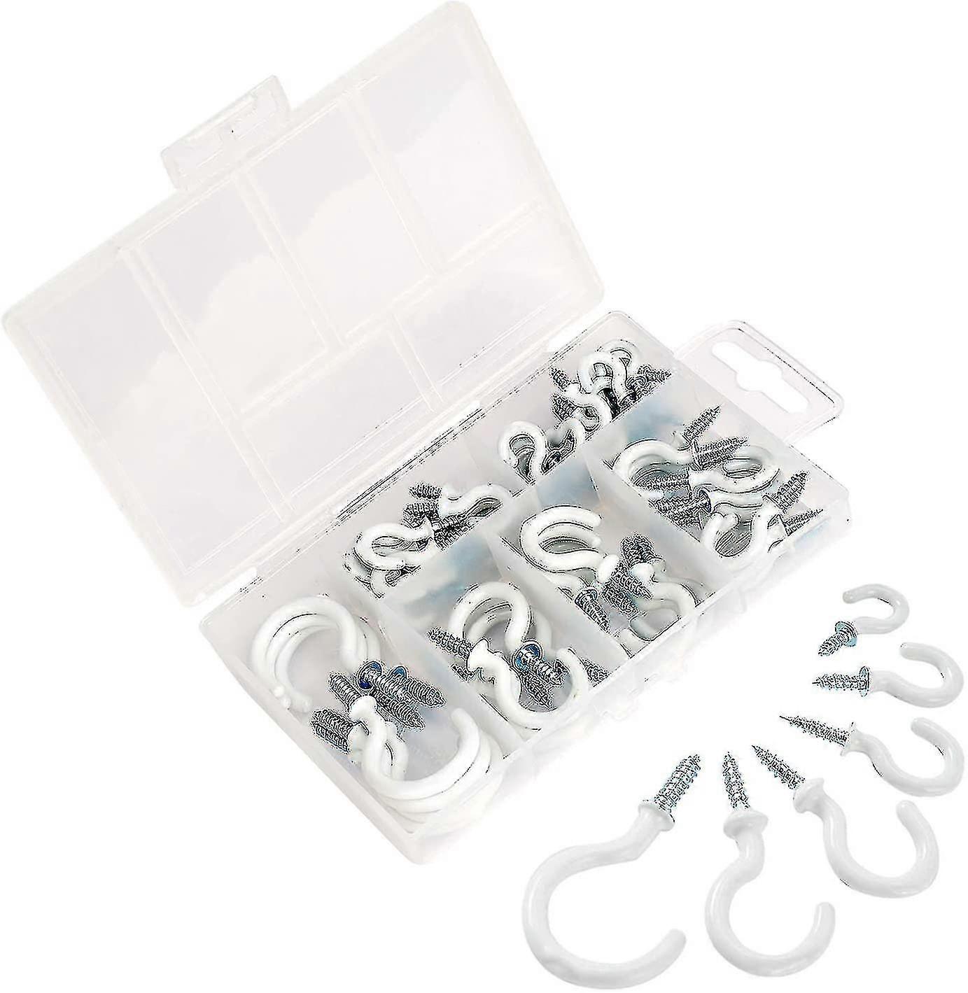 Cup Hook White Plastic Coated Ceiling Screw Hooks Assortment Kit Multi-purpose