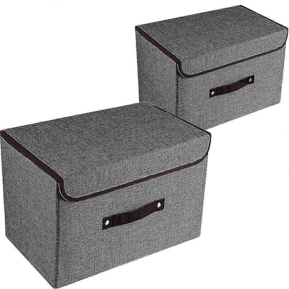 2-pcs Set Large Storage Boxes With Lids And Handles,collapsible Linen,Gray