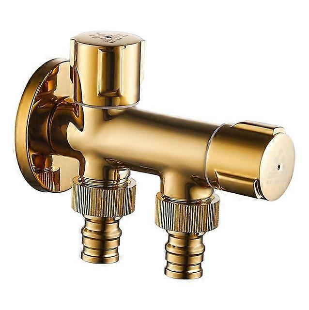 JWL G1/2 Golden One-in-two-out Three-way Angle Valve, Dual Switch Dual Control Multi-function Toilet Brass Triangle Valve Faucet
