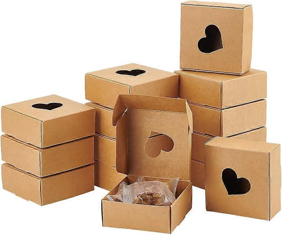 30 Pcs Heart Kraft Paper Gift Boxes Love Theme Foldable Cookie Boxes Visible Desserts Boxes Soaps Packaging Case for Wedding Present Packaging 2.55x2.