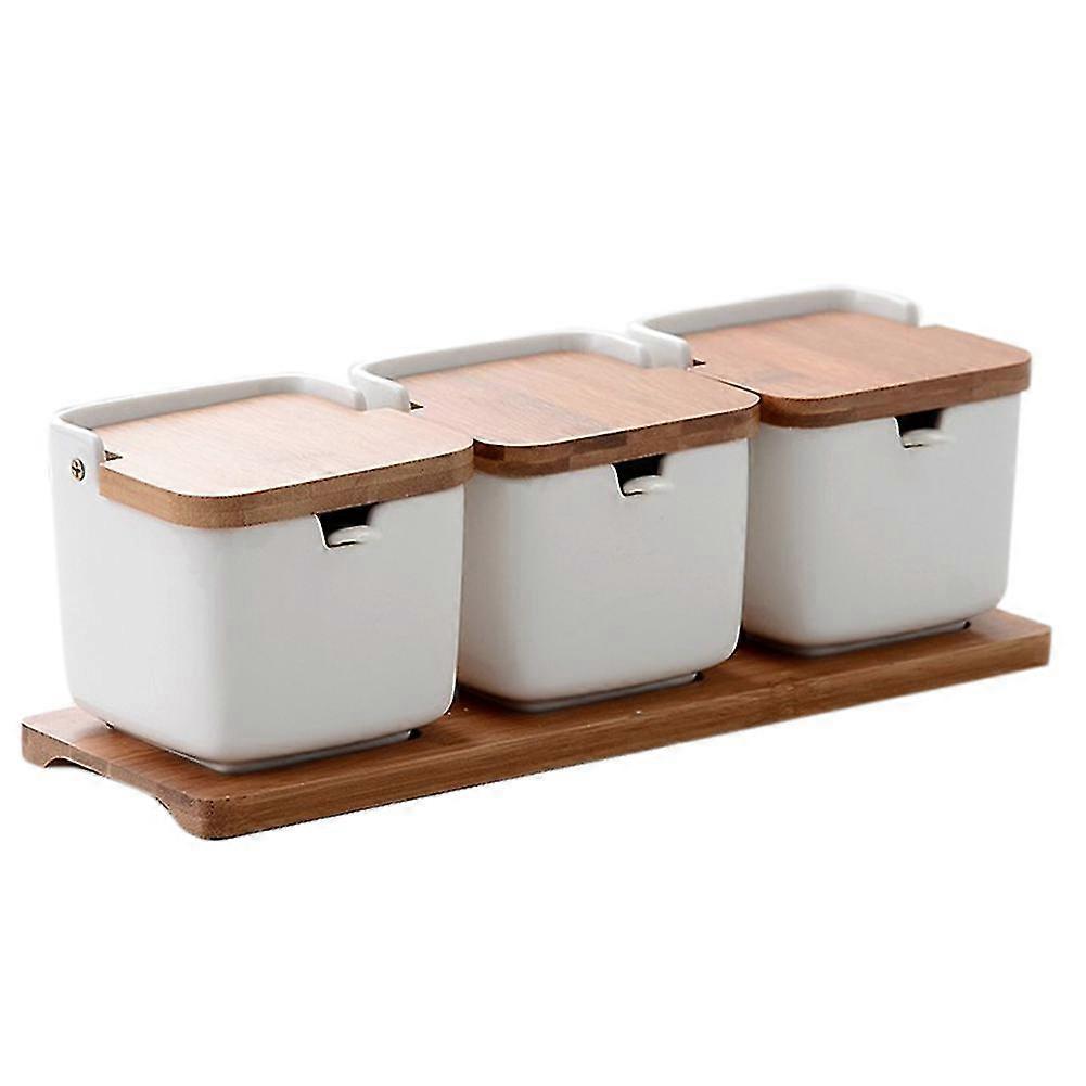 Bamboo Square Spice Seasoning Jar Household Seasoning Bottle Canned Seasoning Jar Set Seasoning Box