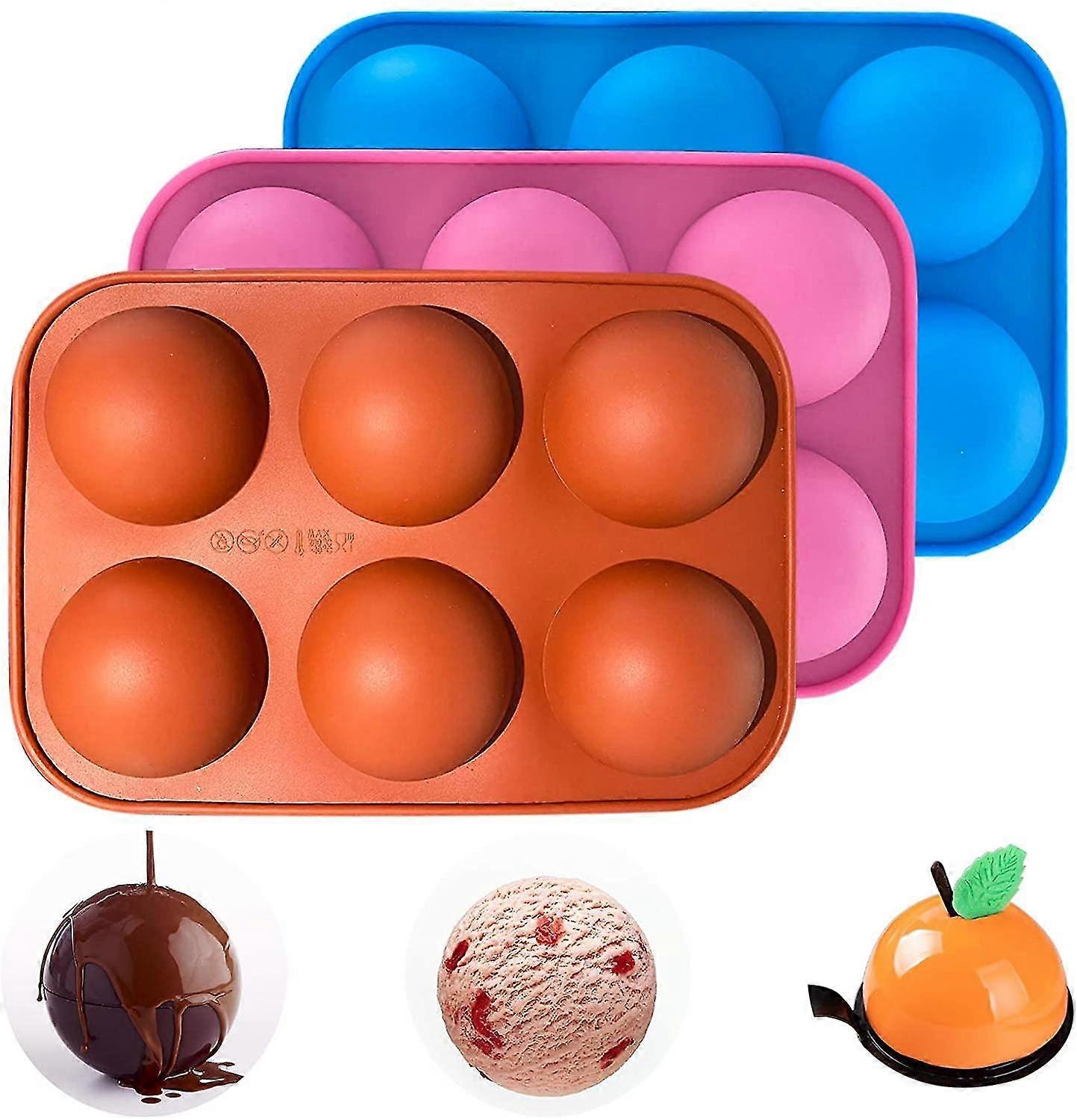 3pcs Semi Sphere Silicone Mould For Making Chocolate Bombs Cocoa Bombs, 6 Holes Half Circle Silicone Mould Half Ball Mould For Teacake Soap Chocolate