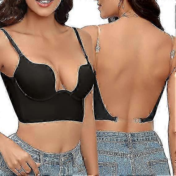 Soutien-gorge décolleté profond U Plunge femme Décolleté Enhancer Push-Up rembourré V forme Soutiens-gorge longline sans dos avec sangle transparente