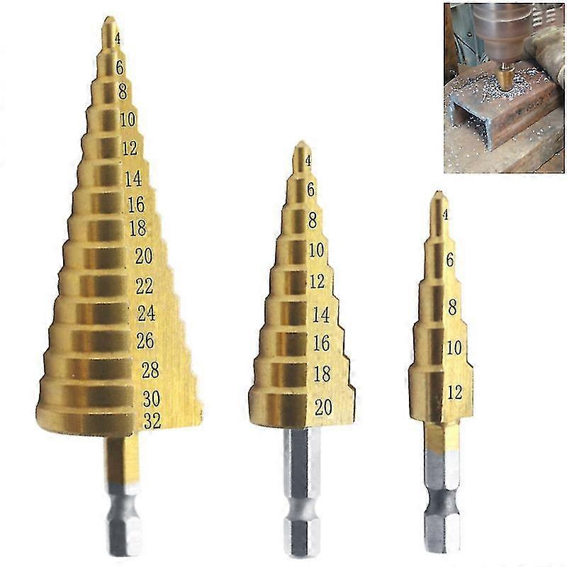 3pcs Step Drill Bits Ladder Structure Low Resistance Hexagon Handle