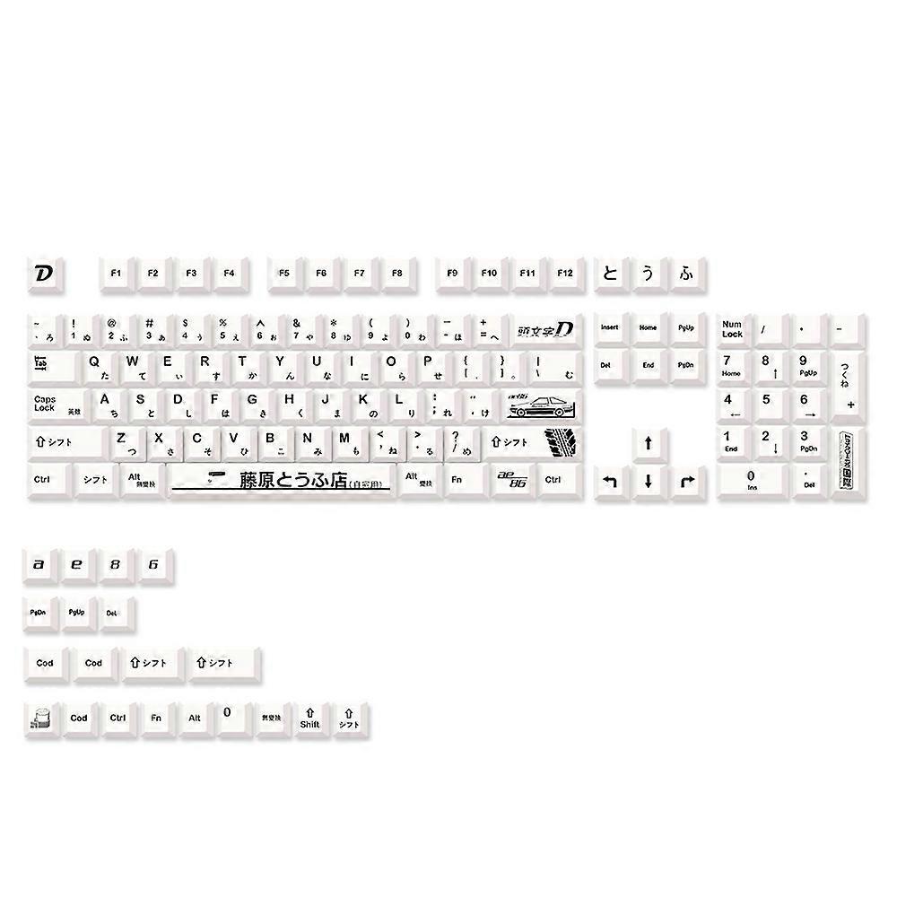 124 Keys Japanese PBT White AE86 Initial D Cherry Keycaps for Cherry MX Keyboard 61 68 84 87 96 98