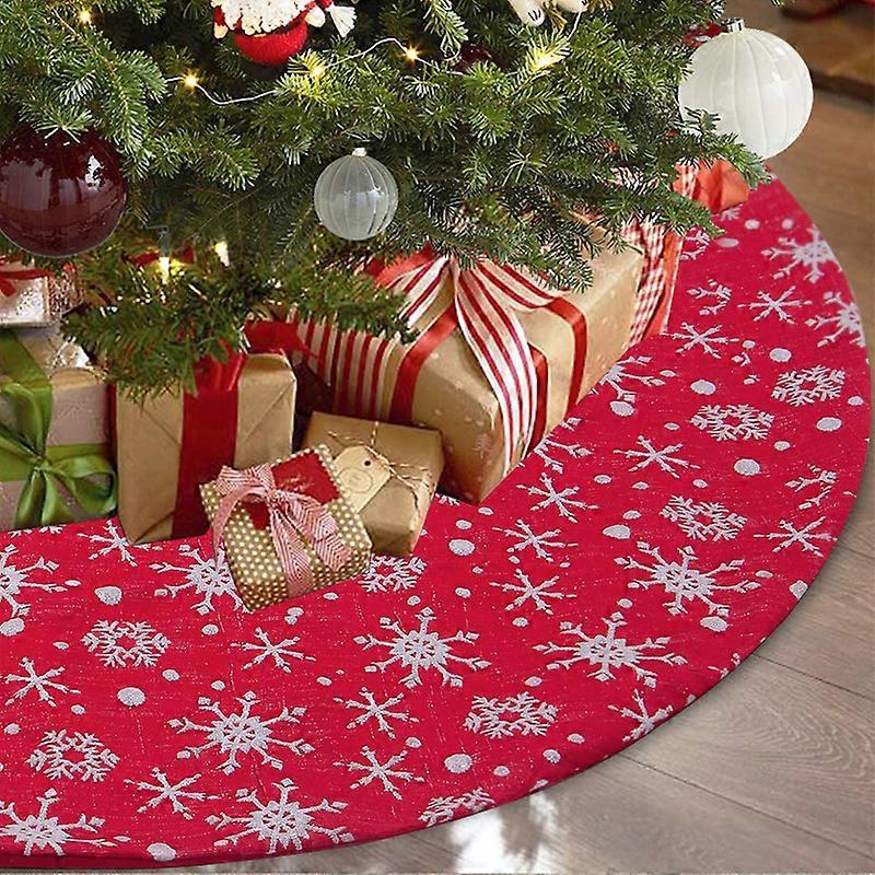 122CM Christmas Tree Skirt - Large Red Xmas Tree Skirt with White Snowflake Pattern, Rustic Christmas Tree Mat for Christmas Holiday Party Decoration
