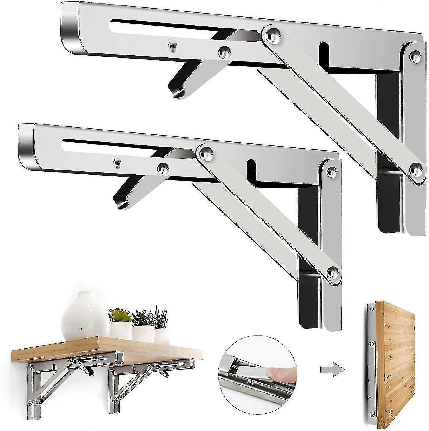 2 Pcs Folding Shelf Brackets Heavy Duty Foldable Wall Mounted L Brackets For Shelves