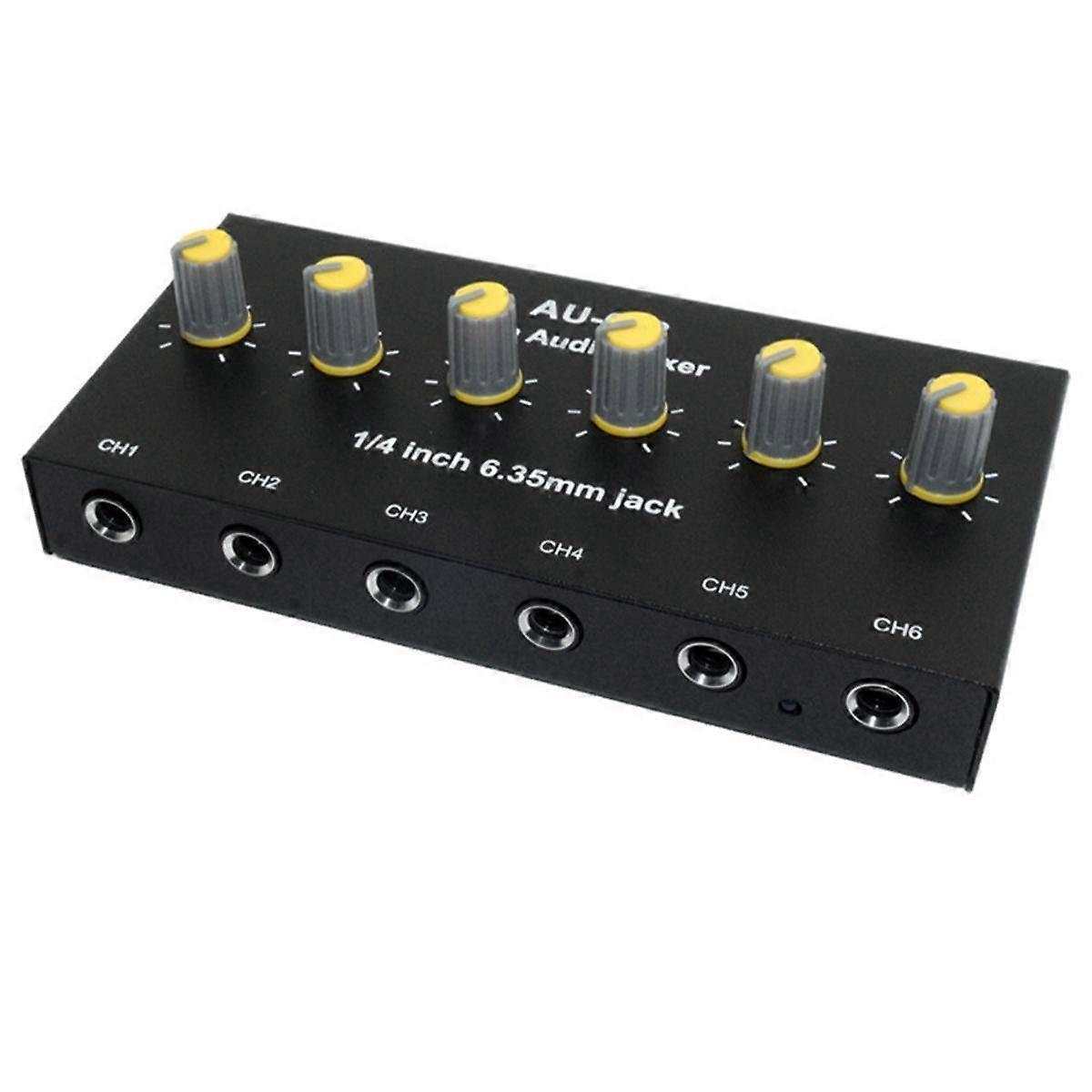 6 Channel Audio Mixer Headphone Microphone Mic Amplifier Hub Distributor 6.35mm Jack 1/4 TRS Amplifier