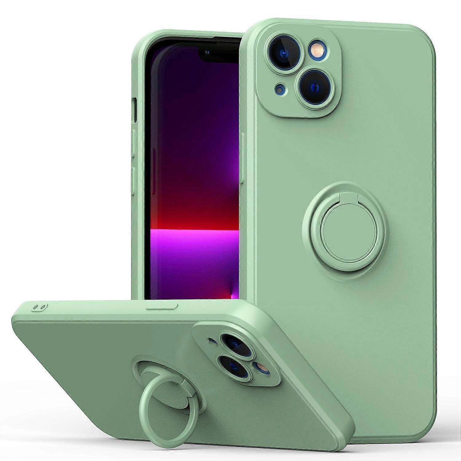 Simple Color Phone Case for iPhone 14 Plus with Ring Stand, Metal Plate for Magnetic Charging, Soft TPU Material, Shock Absorption Design, 360 Rotatin