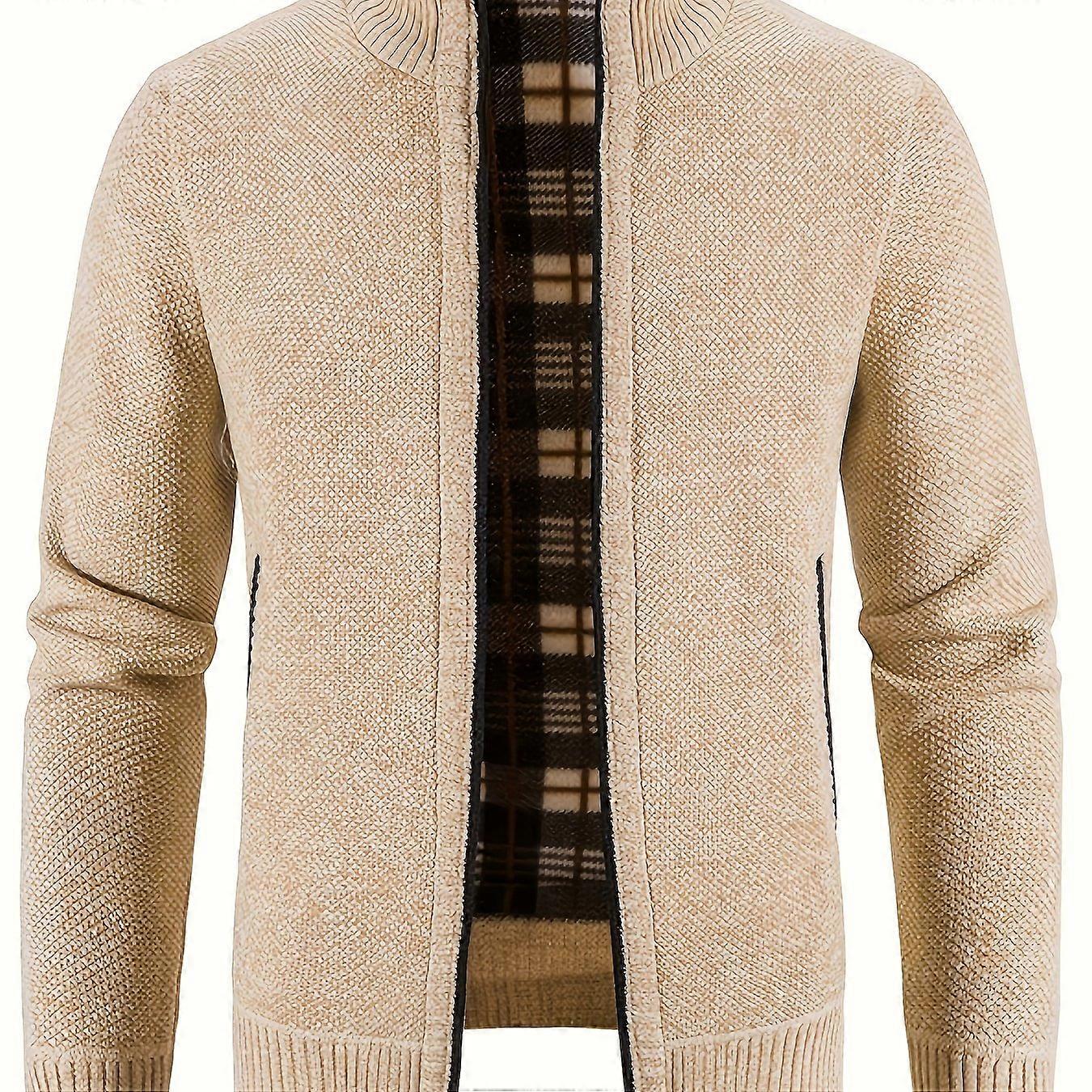 Mens Cozy Zip Up Knitted Jacket - Stylish Stand Collar, Comfortable for Cool Fall & Winter Days with Secure Zip Pockets