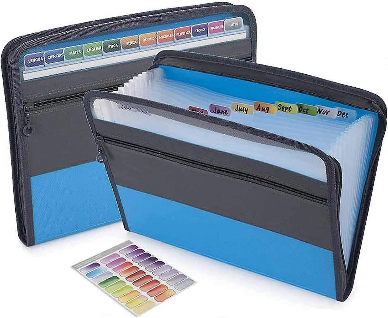 13 Pocket Extension Folders with Sticky Labels, Accordion Folder File Manager A4 Paper Black