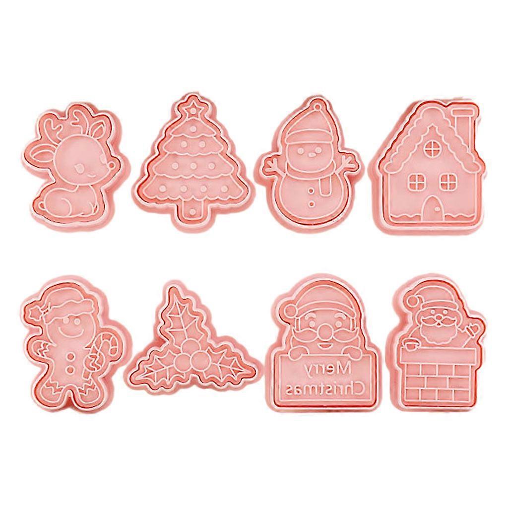 8 Pieces DIY Christmas Style Cookie Cutters Plastic 3D Pressable Biscuits Cutter