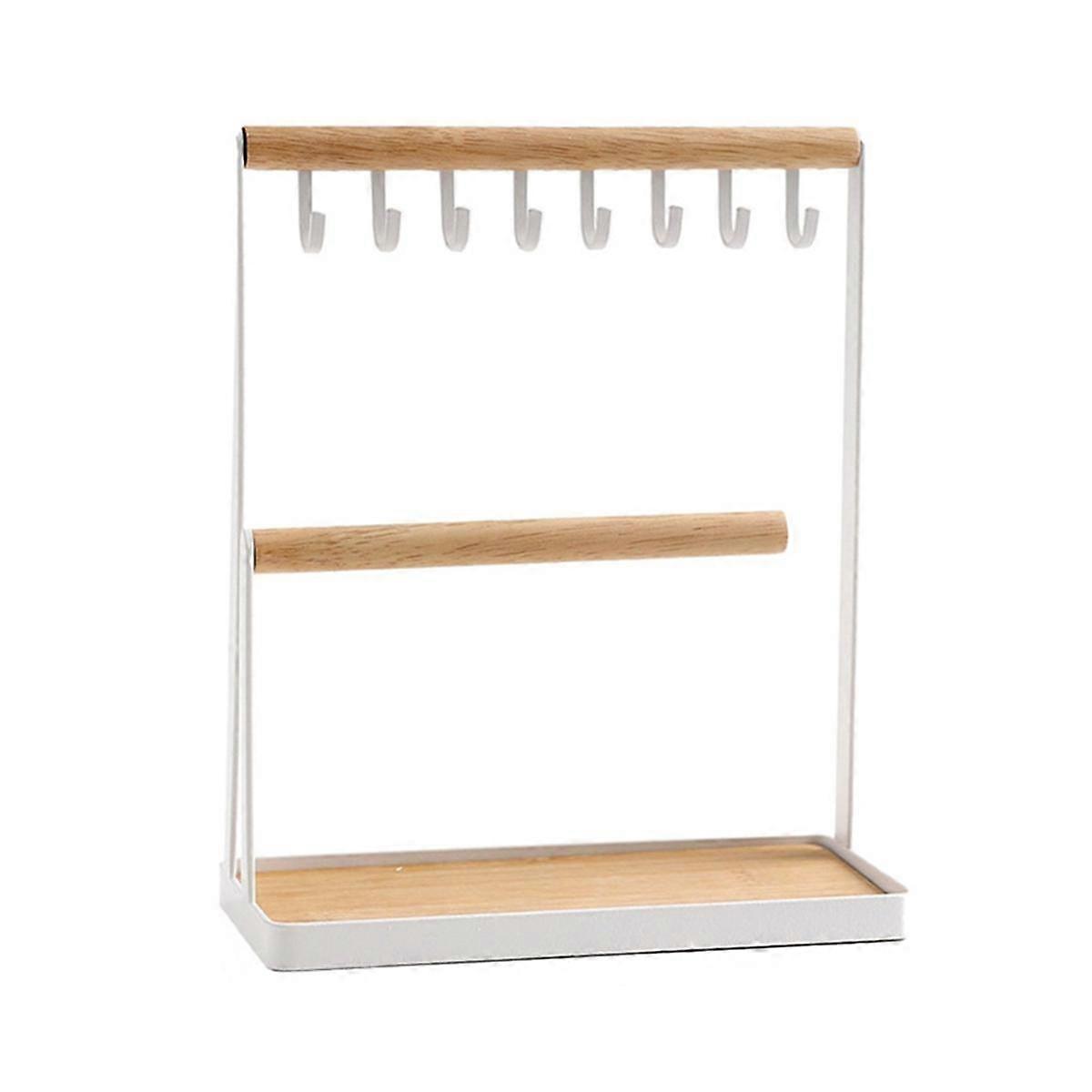 Organisateur de support d’arbre à bijoux, 3 niveaux Table Top Collier Titulaire avec Base de plateau à bijoux, métal blanc et bois de base