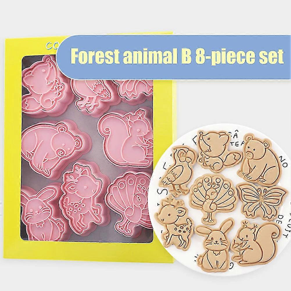 8 Pcs/set Forest Animal Cookie Cutters Plastic 3d Cartoon Pressable Biscuit Mold
